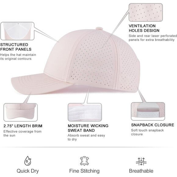 Men Baseball Cap Pink Camouflage Laser Cut Mesh Ball Curved Brim Hat - Picture 5 of 7